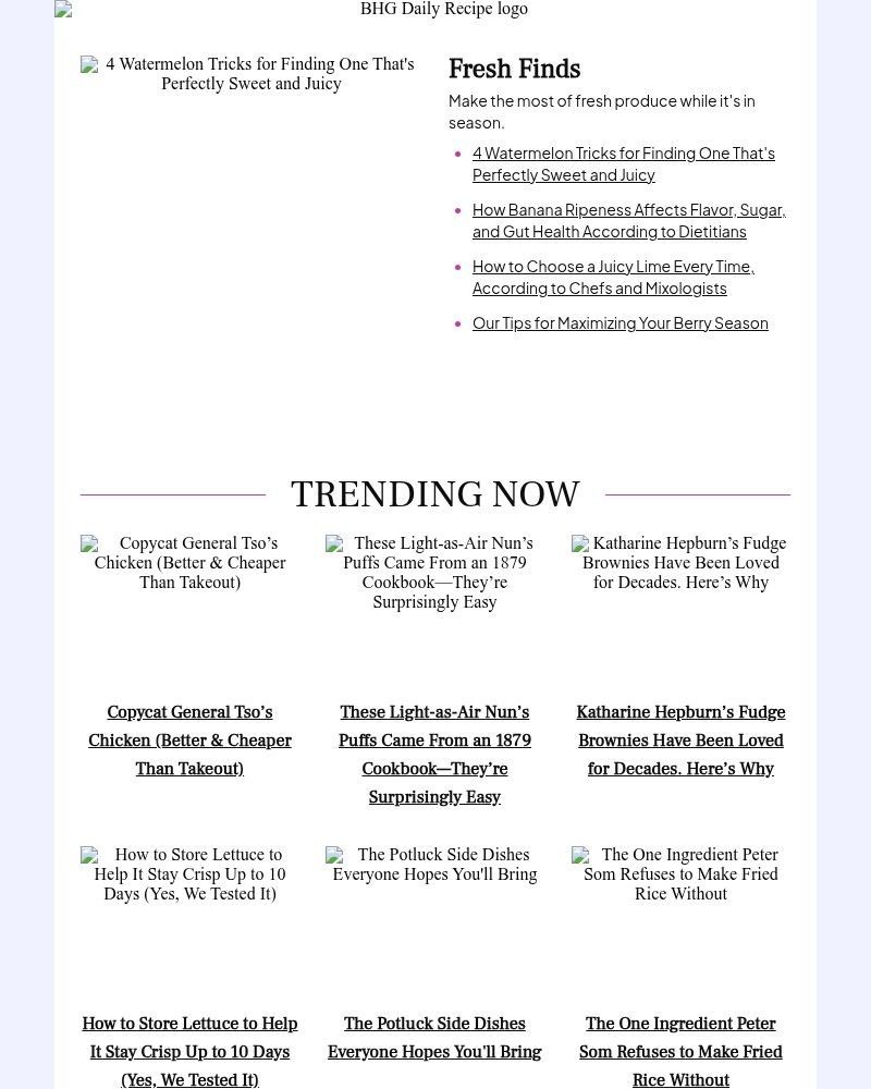 Screenshot of email sent to a Better Homes and Gardens Newsletter subscriber
