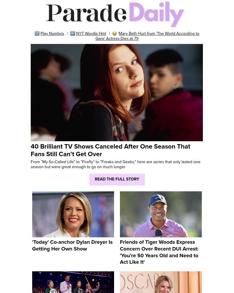 Screenshot of email sent to a Parade Newsletter subscriber