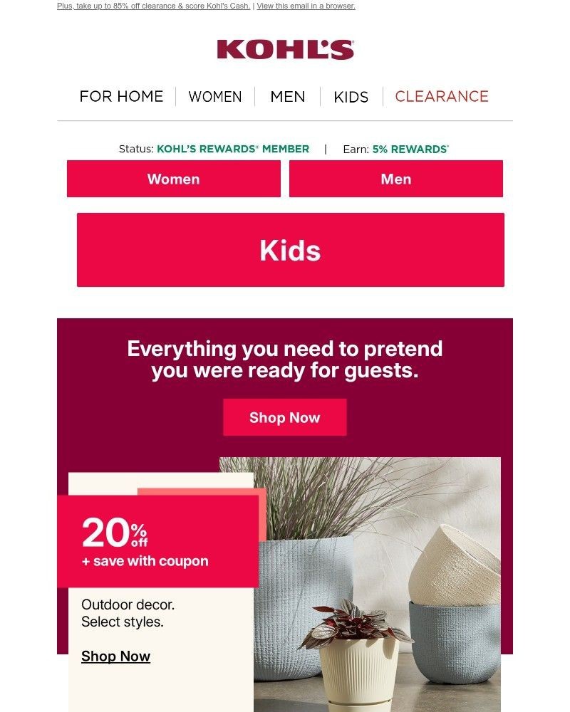 Screenshot of email sent to a Kohls Registered user