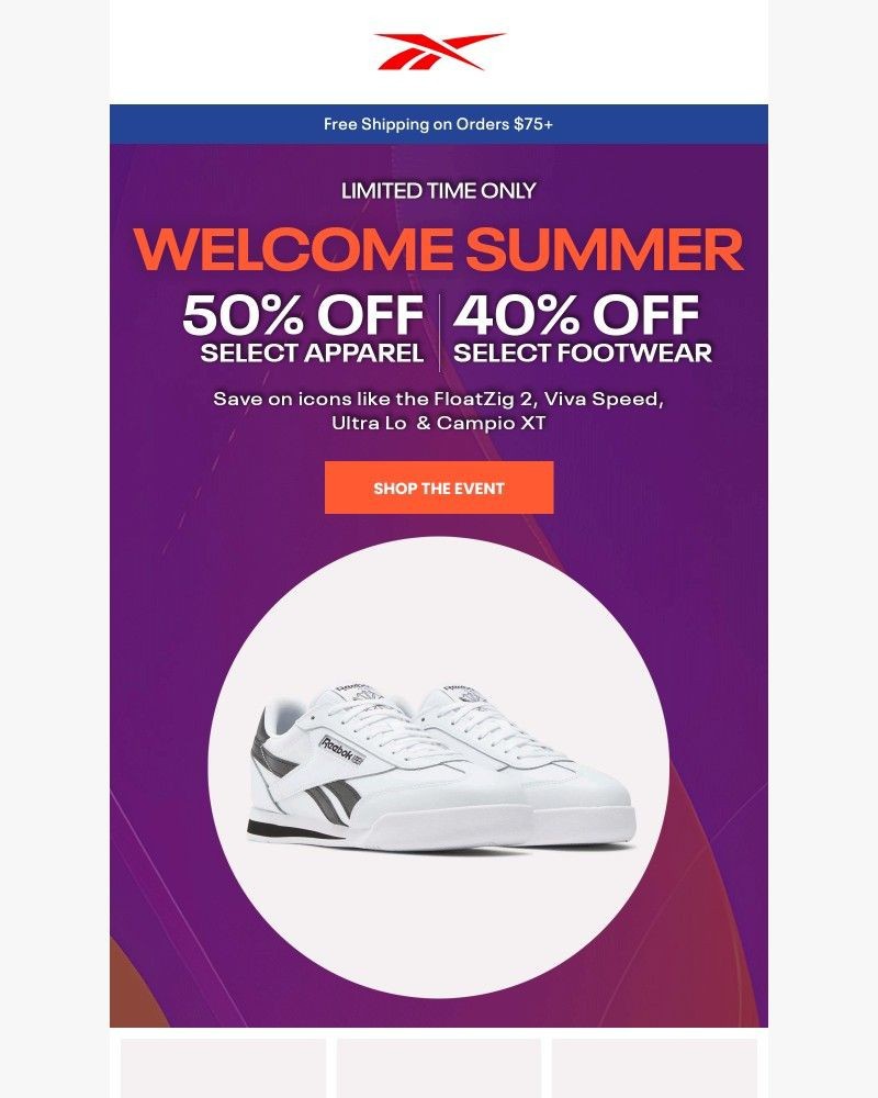 Screenshot of email sent to a Reebok Newsletter subscriber