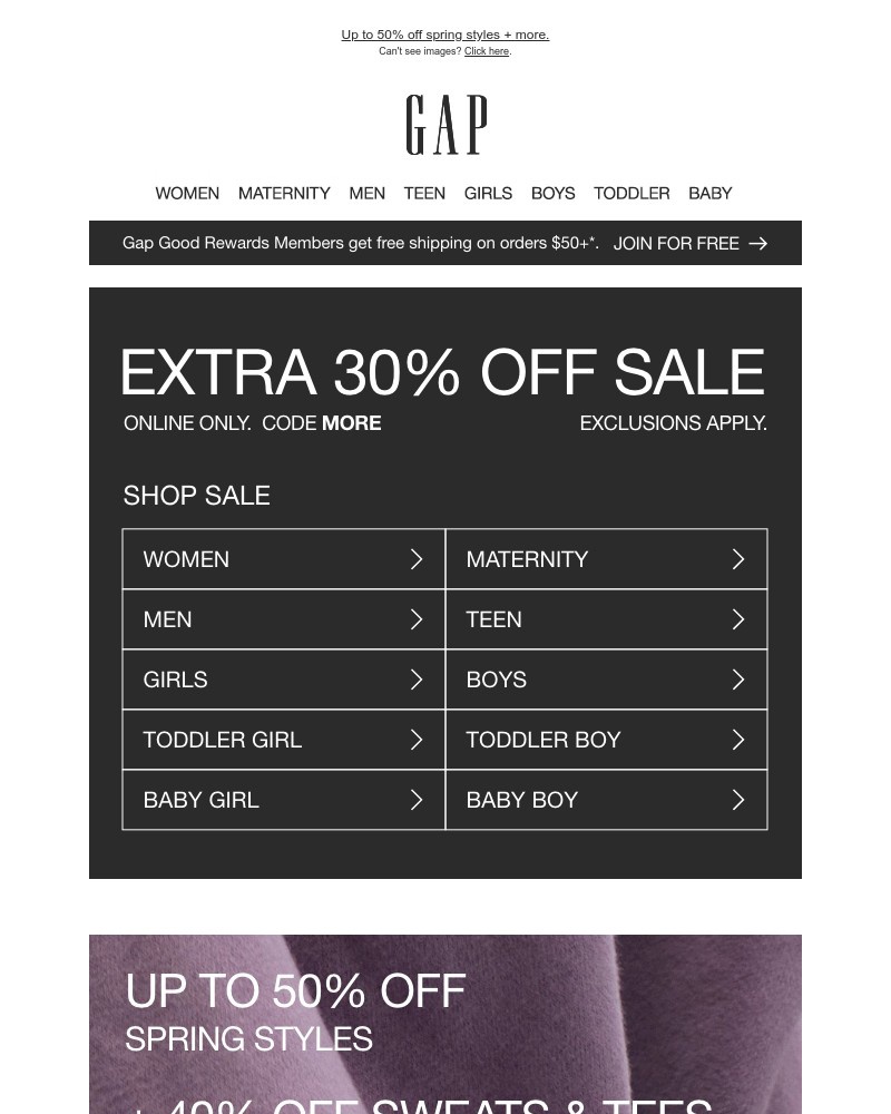 Screenshot of email with subject /media/emails/40-off-tees-sweats-our-30-off-sale-is-here-7e3f97-cropped-ed96a6da.jpg