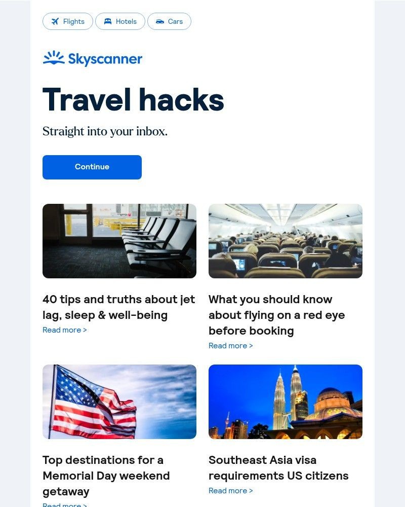 Screenshot of email sent to a Skyscanner Registered user