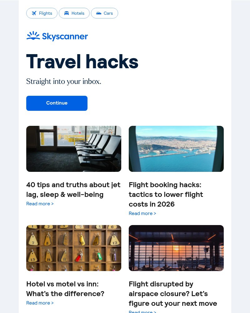 Screenshot of email sent to a Skyscanner Registered user