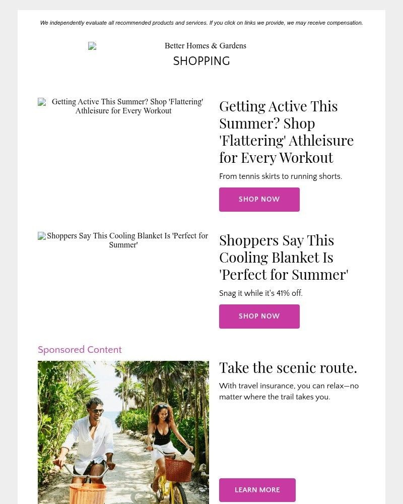 Screenshot of email sent to a Better Homes and Gardens Newsletter subscriber