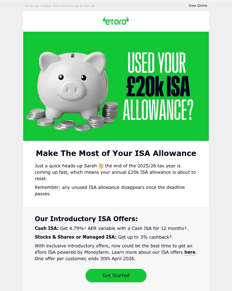 Screenshot of email sent to a eToro Registered user