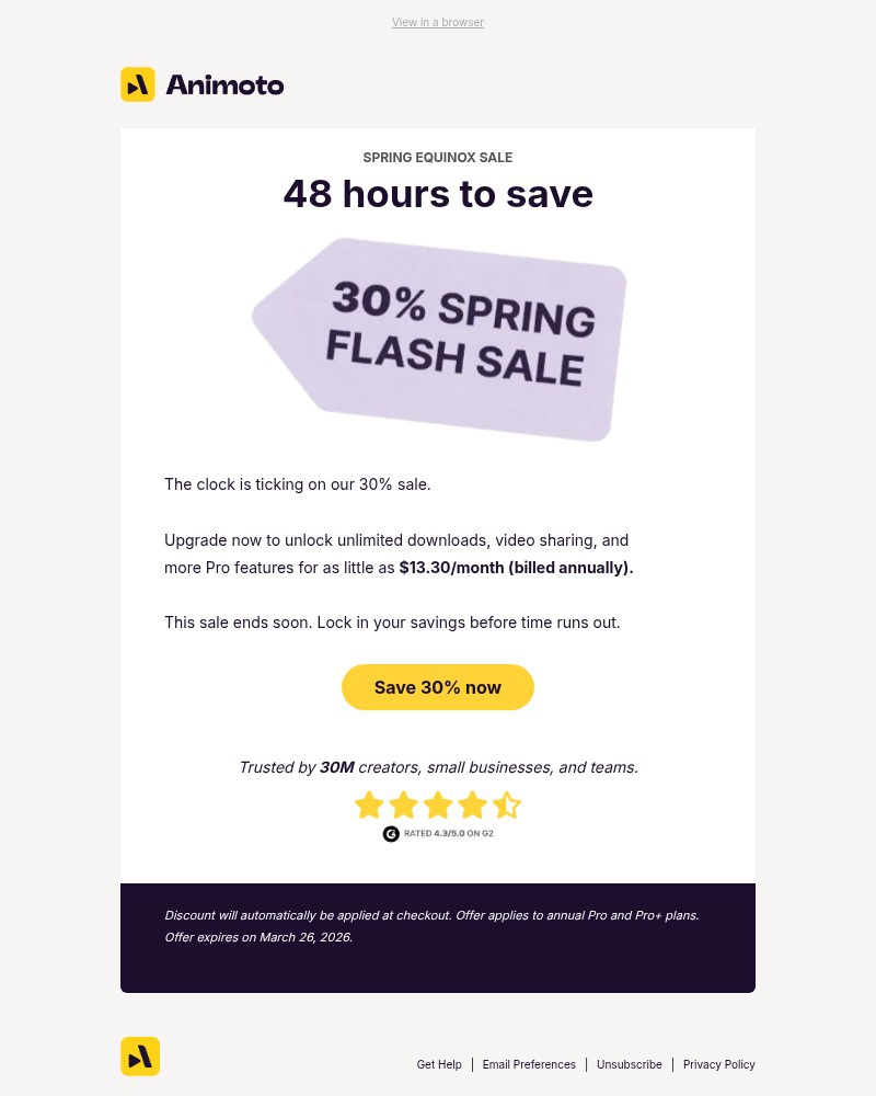 Screenshot of email with subject /media/emails/48-hours-left-to-save-30-597ac7-cropped-0f26b86a.jpg