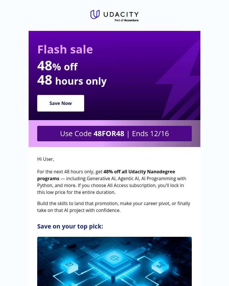 Screenshot of email sent to a Udacity Registered user