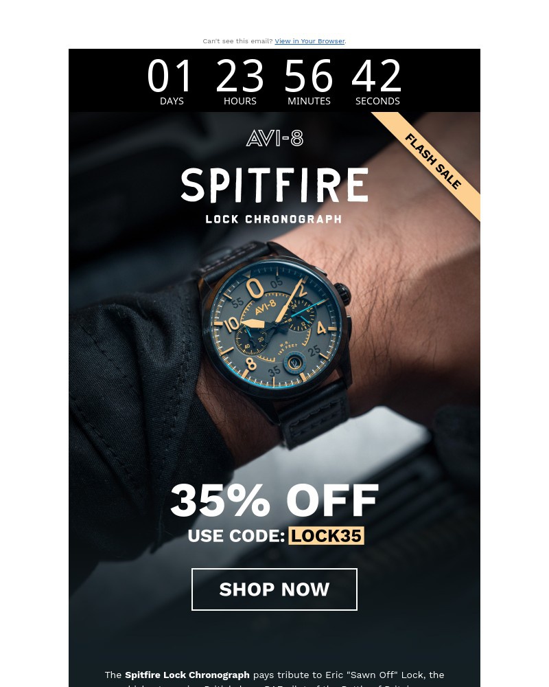 Screenshot of email with subject /media/emails/48h-flash-sale-spitfire-lock-chronograph-6c3785-cropped-25eb38bc.jpg
