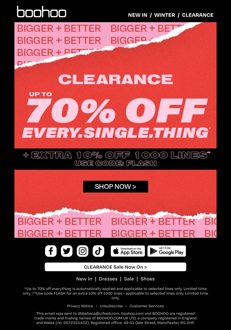 Email Sent From Boohoo To A Newsletter Subscriber