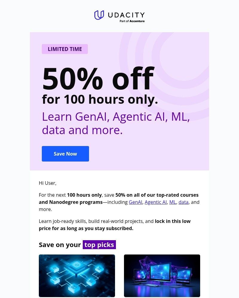 Screenshot of email sent to a Udacity Registered user