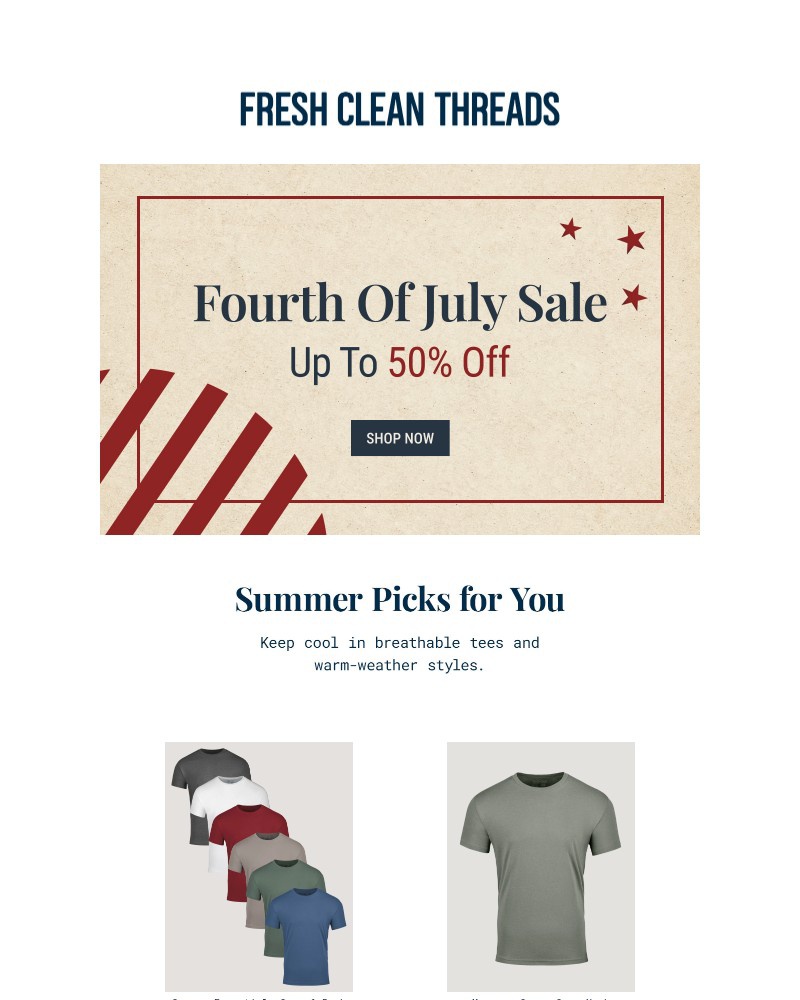 Screenshot of email sent to a Fresh Clean Threads Newsletter subscriber