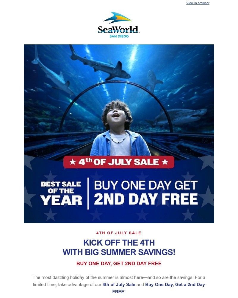 Screenshot of email sent to a Sea World Newsletter subscriber