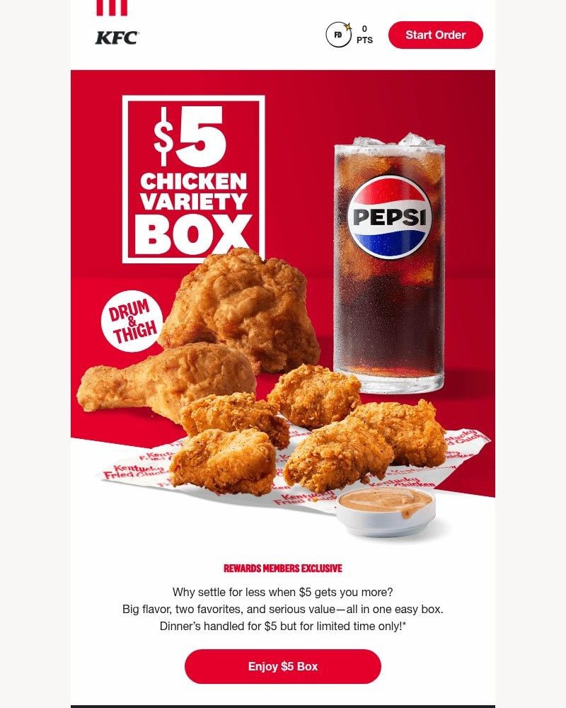 Screenshot of email sent to a Kentucky Fried Chicken Registered user