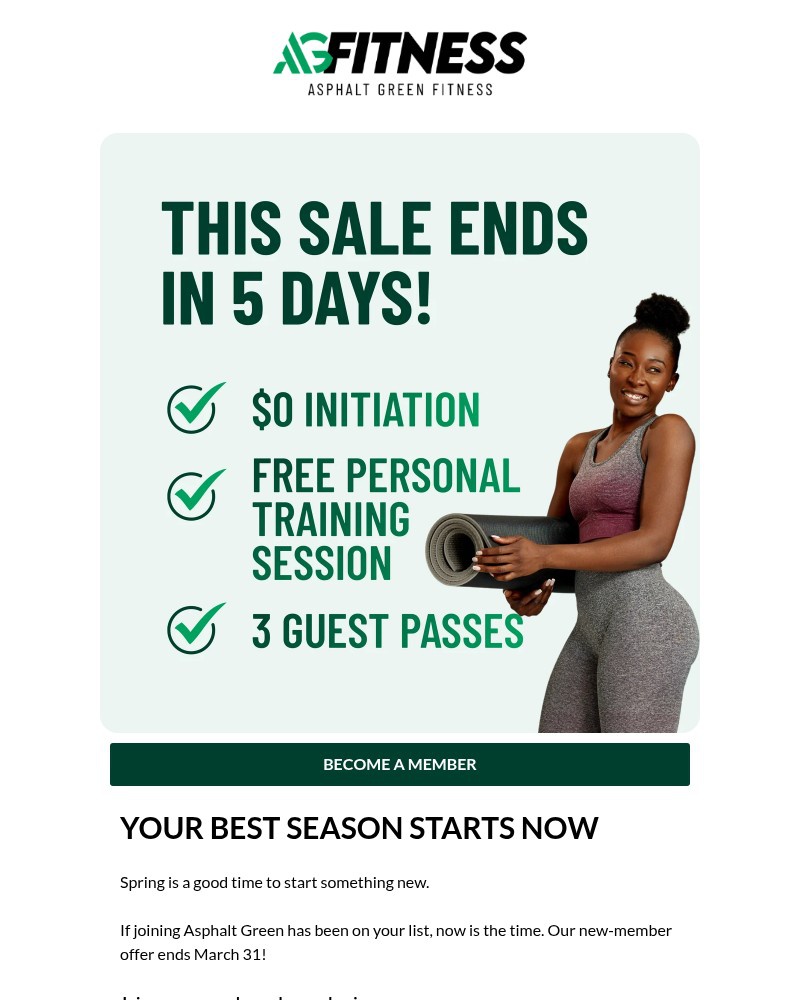 Screenshot of email sent to a Asphalt Green Newsletter subscriber