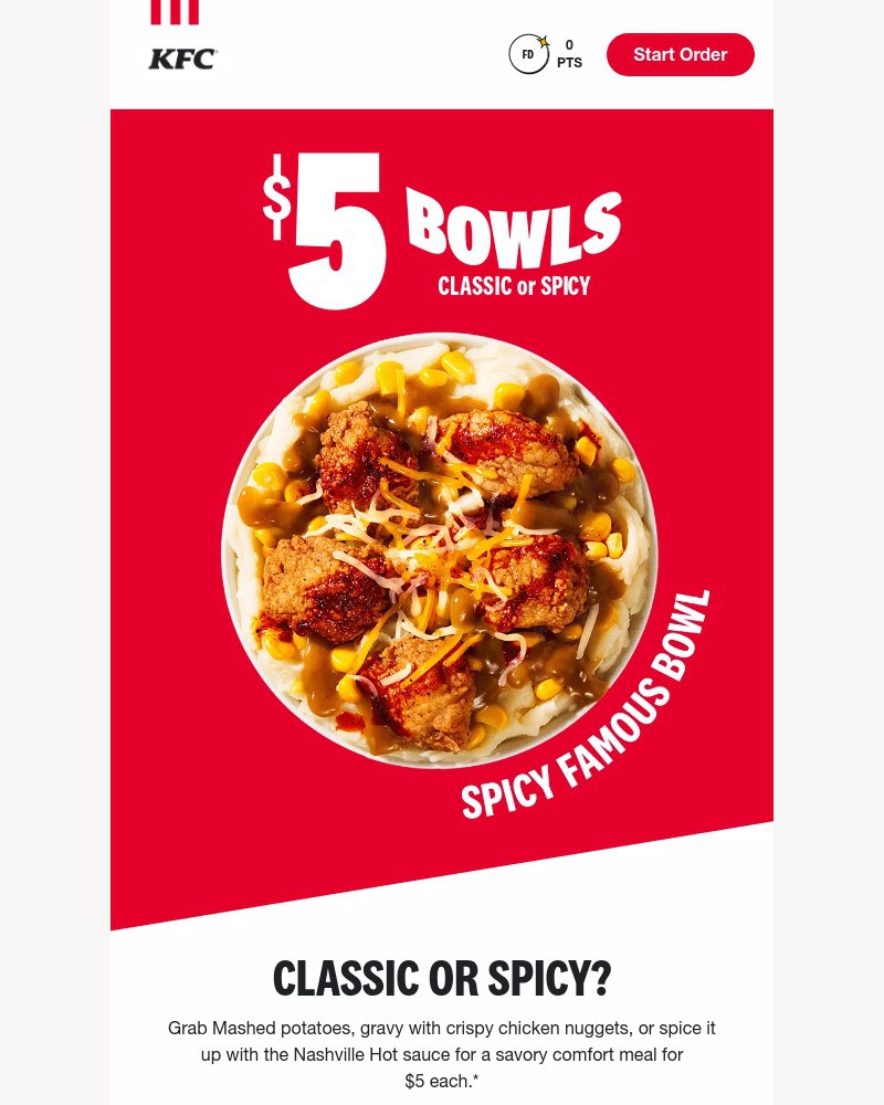 Screenshot of email sent to a Kentucky Fried Chicken Registered user