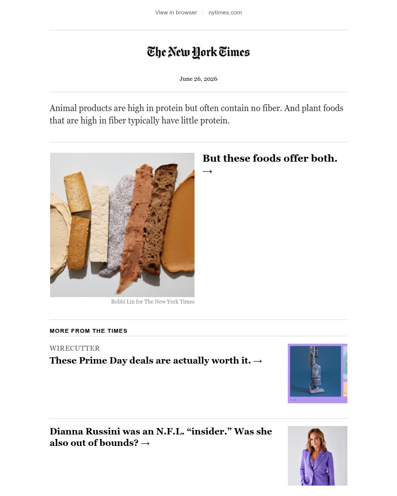 Screenshot of email sent to a The New York Times Customer