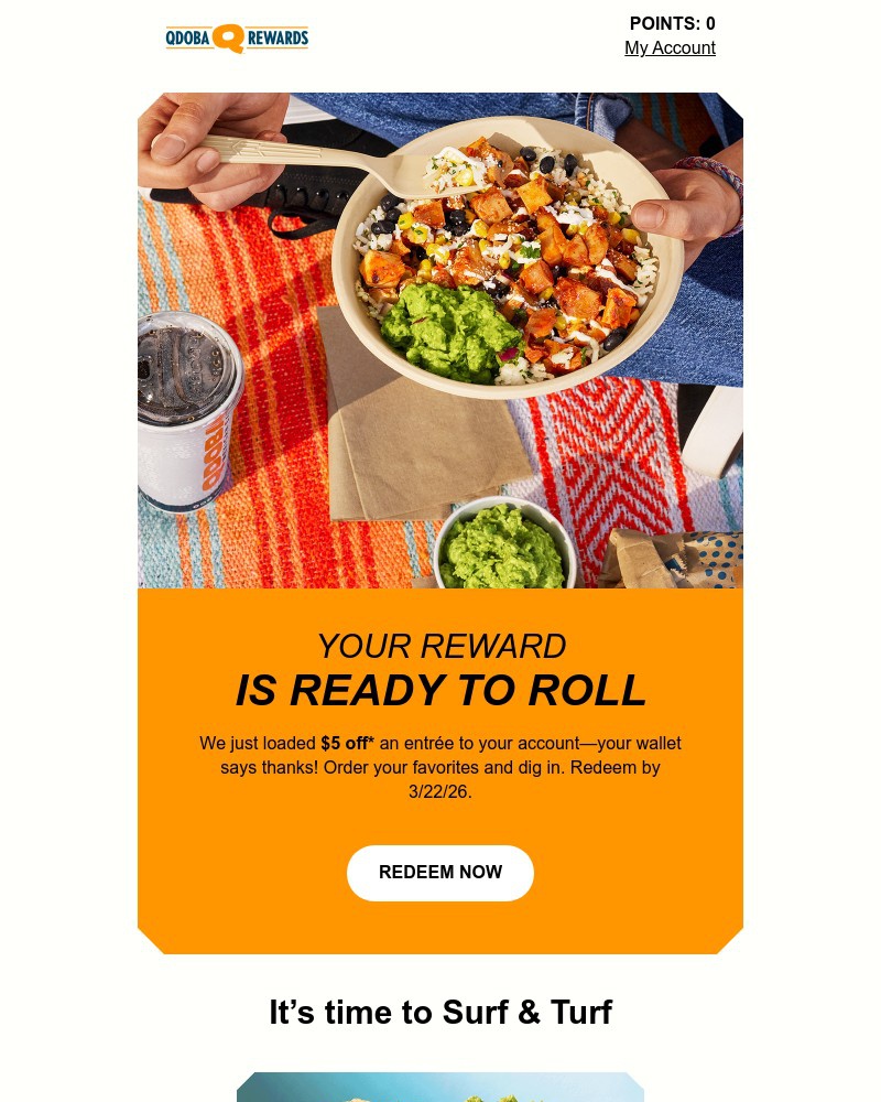 Screenshot of email sent to a Qdoba Registered user