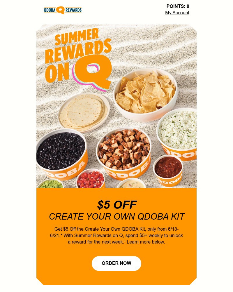Screenshot of email sent to a Qdoba Registered user