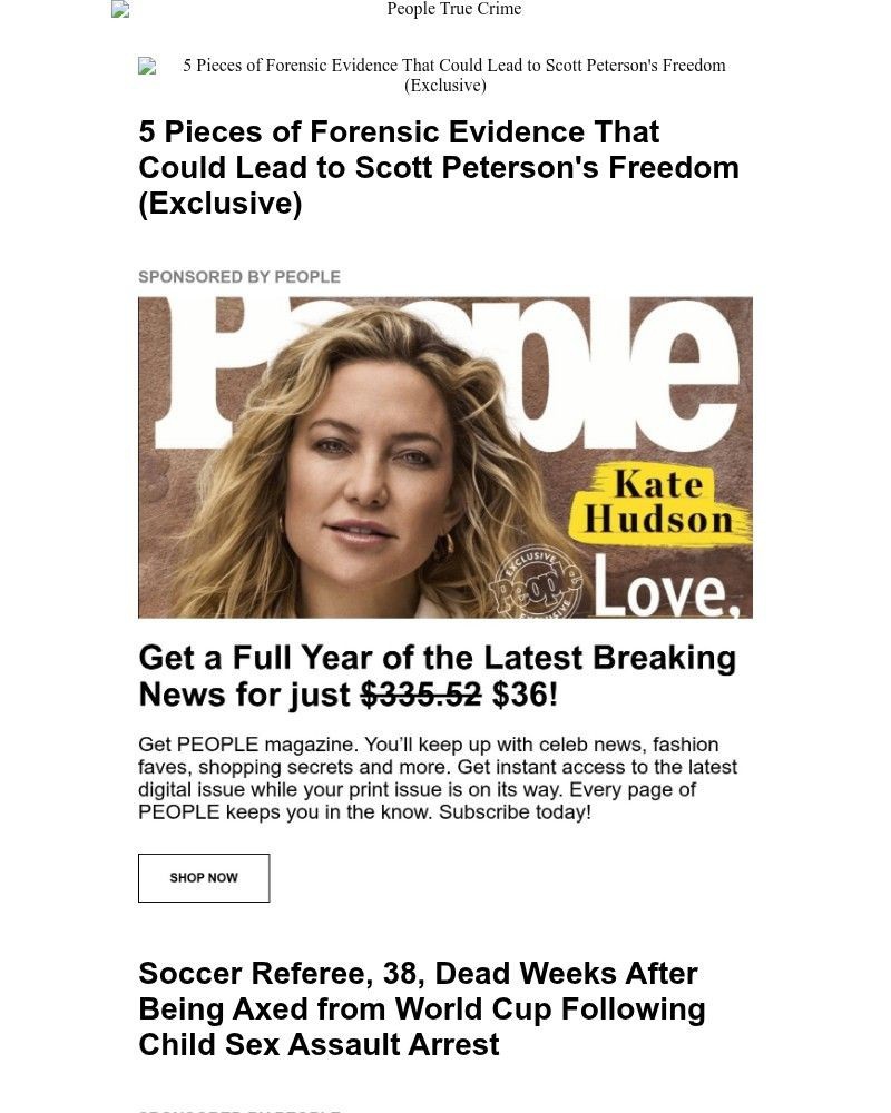 Screenshot of email sent to a People Newsletter subscriber