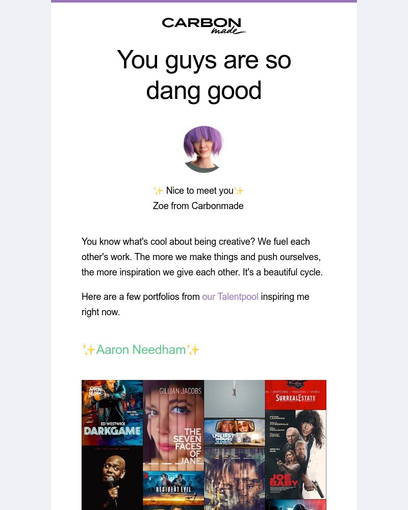 Screenshot of email sent to a Carbonmade Trial user