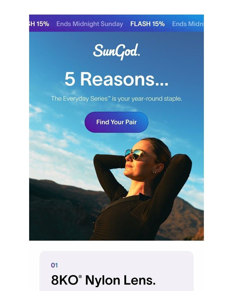 Screenshot of email sent to a SunGod Newsletter subscriber