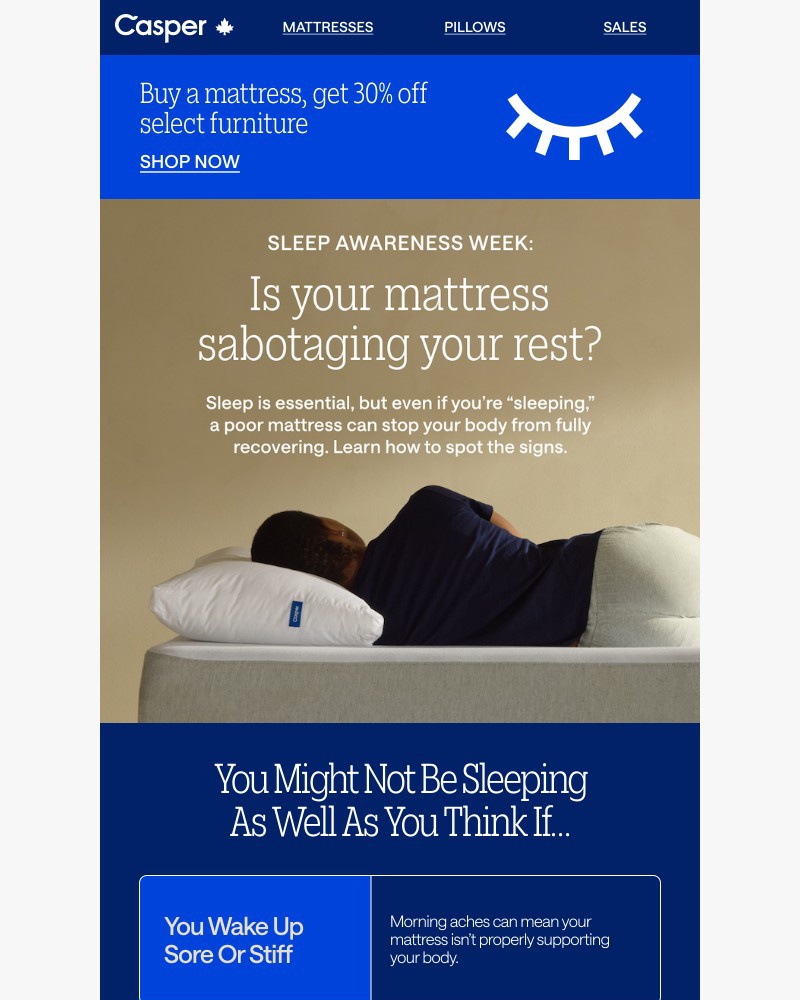 Screenshot of email sent to a Casper Newsletter subscriber