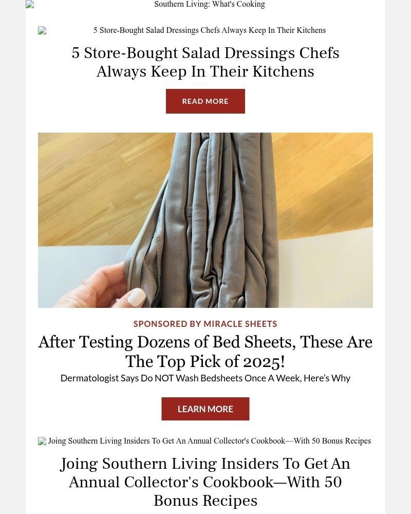 Screenshot of email sent to a Southern Living Newsletter subscriber