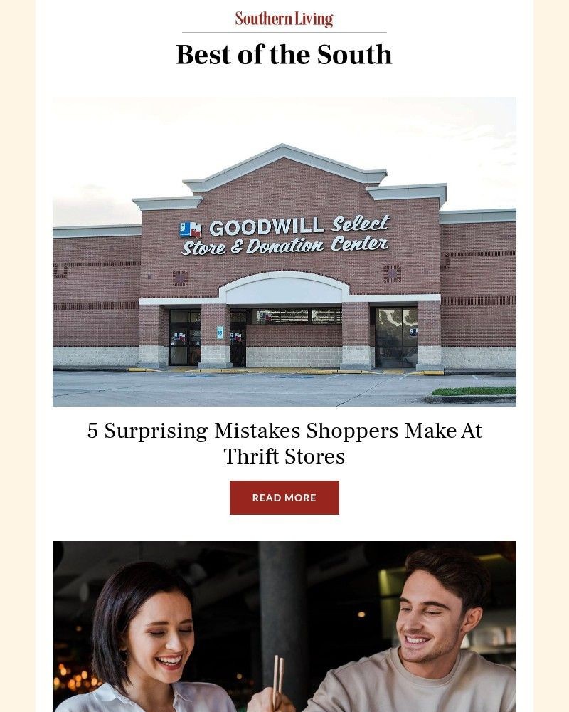 Screenshot of email sent to a Southern Living Newsletter subscriber