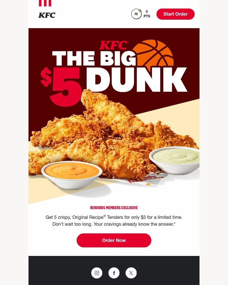 Screenshot of email sent to a Kentucky Fried Chicken Registered user