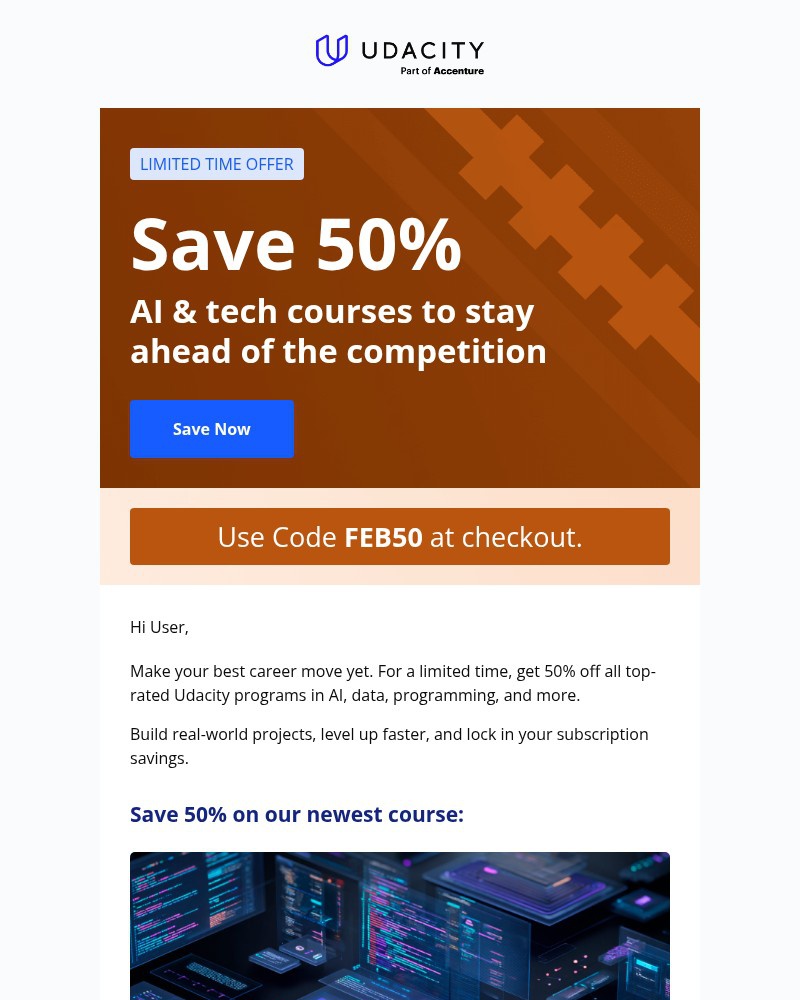 Screenshot of email sent to a Udacity Registered user