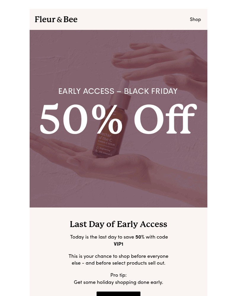 Screenshot of email sent to a Fleur & Bee Customer