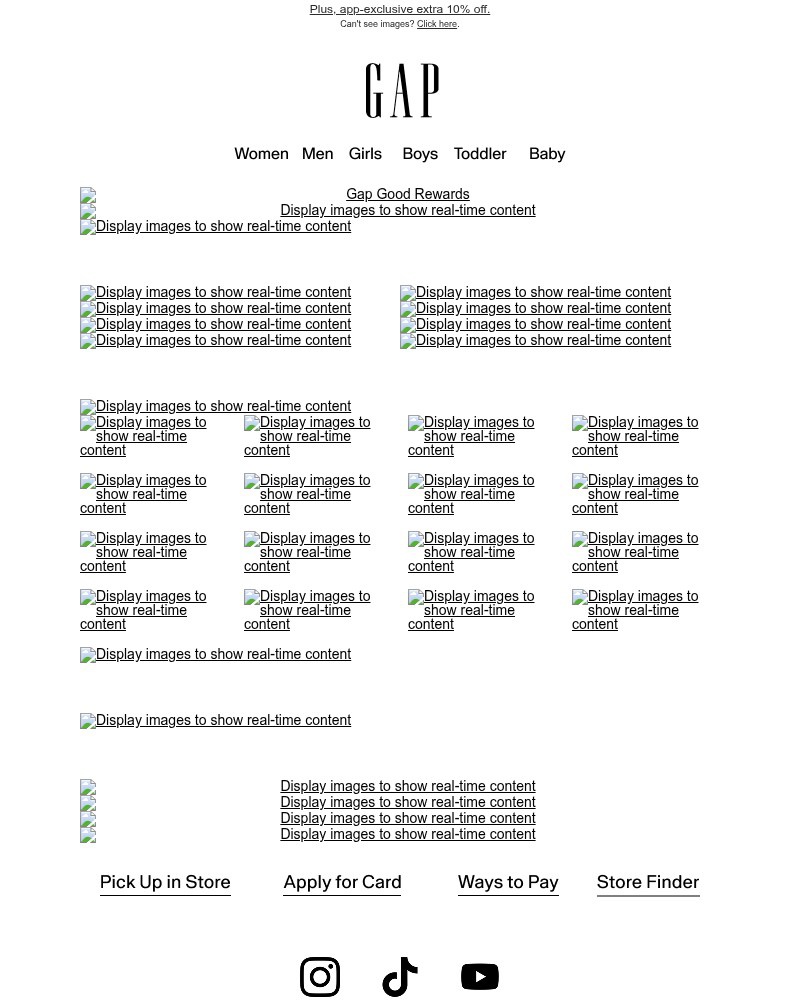 Screenshot of email sent to a Gap Newsletter subscriber