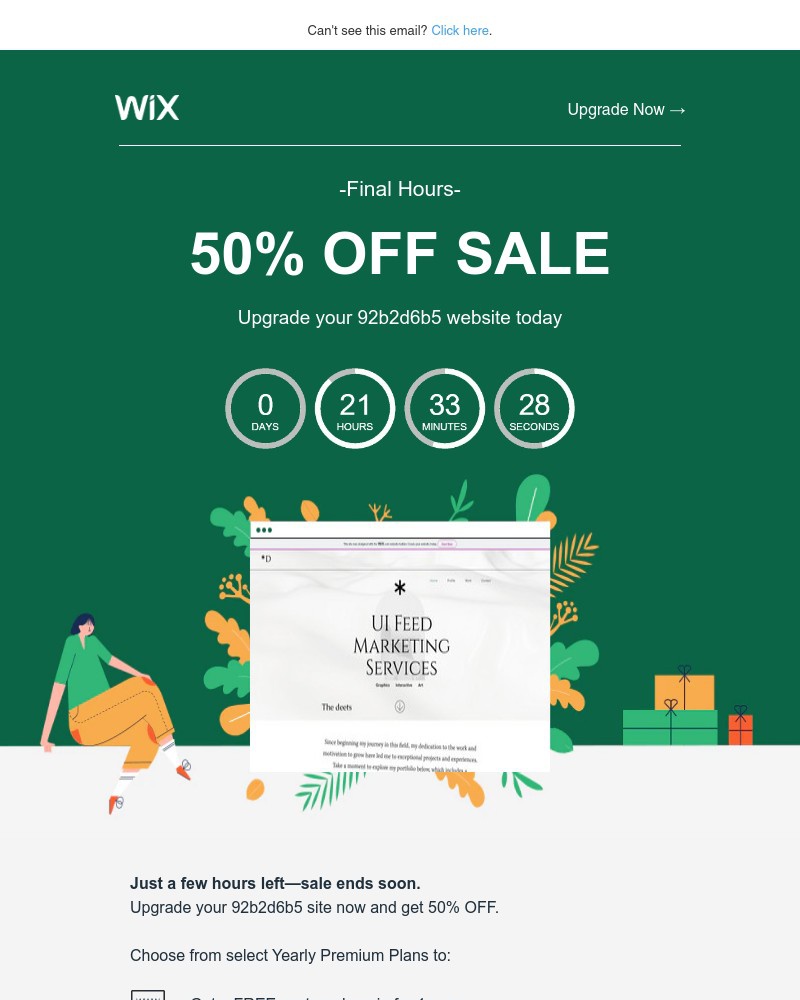 Screenshot of email sent to a Wix Registered user