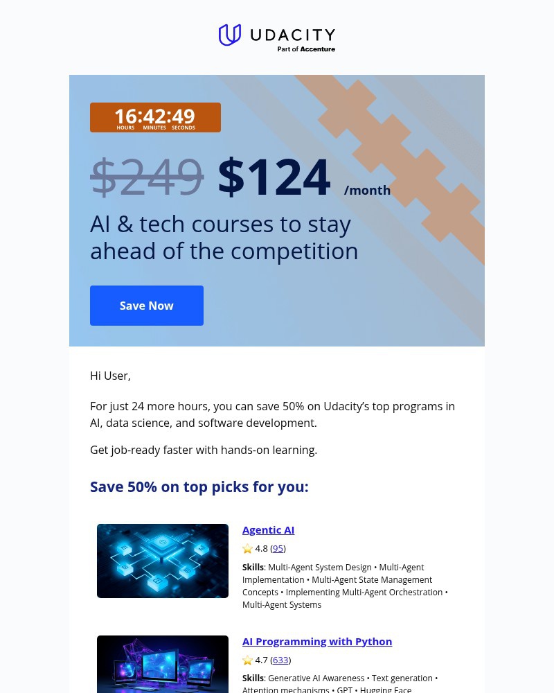 Screenshot of email sent to a Udacity Registered user