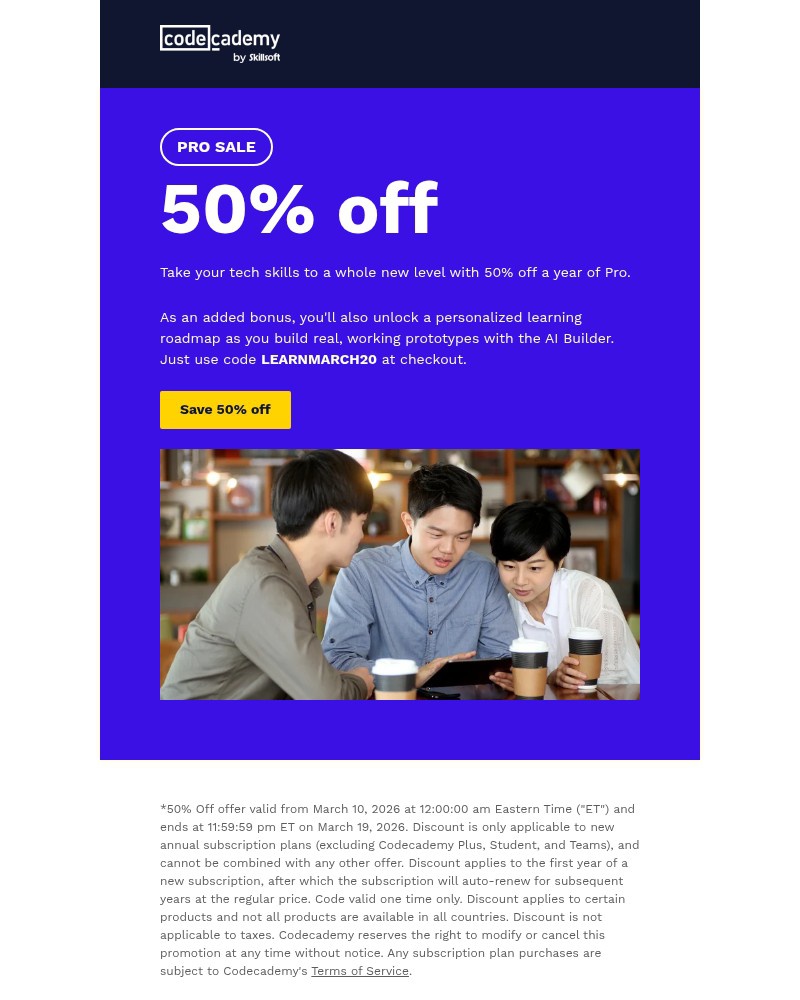Screenshot of email with subject /media/emails/50-off-pro-through-march-19-3130dd-cropped-b0e903ab.jpg