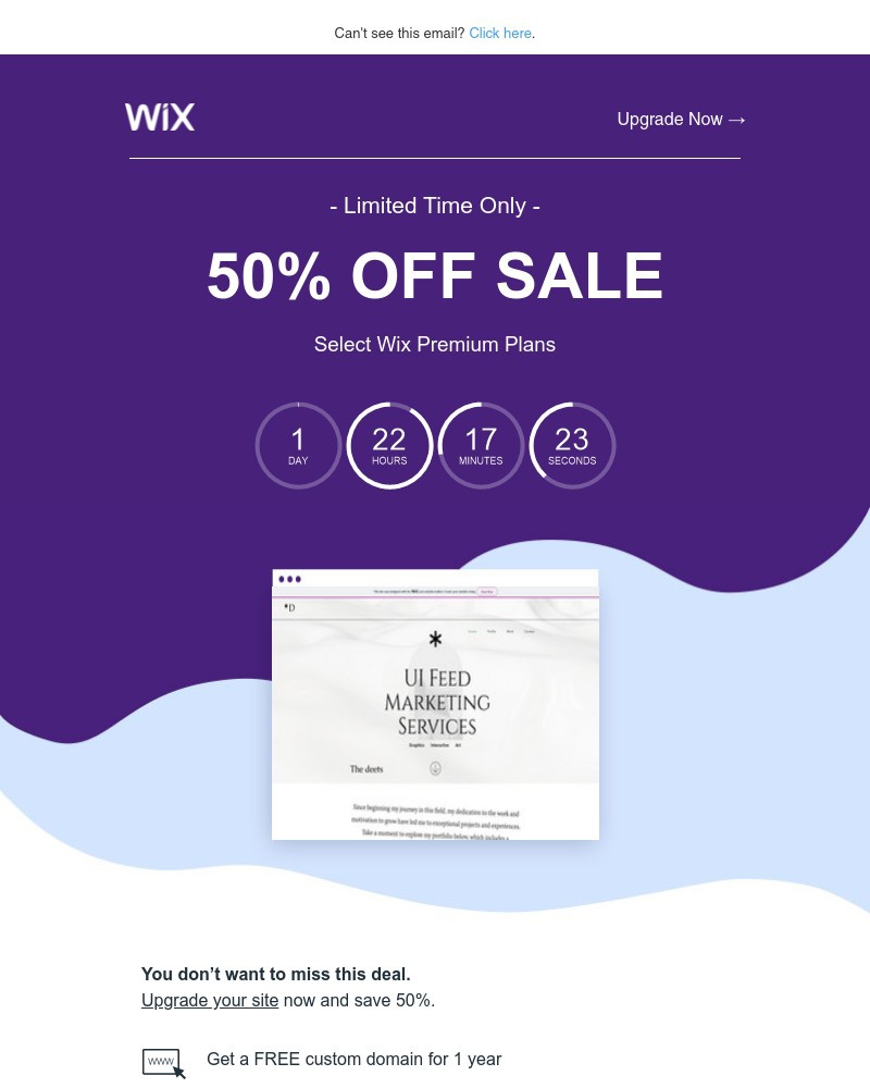 Screenshot of email with subject /media/emails/50-off-sale-happening-now-a8a815-cropped-8e684d54.jpg