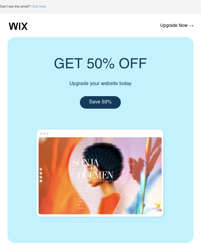 Screenshot of email sent to a Wix Registered user