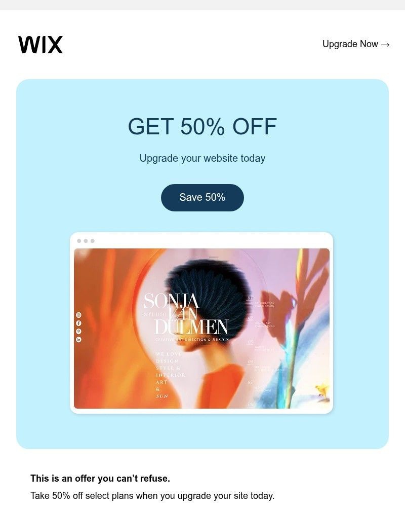Screenshot of email sent to a Wix Registered user