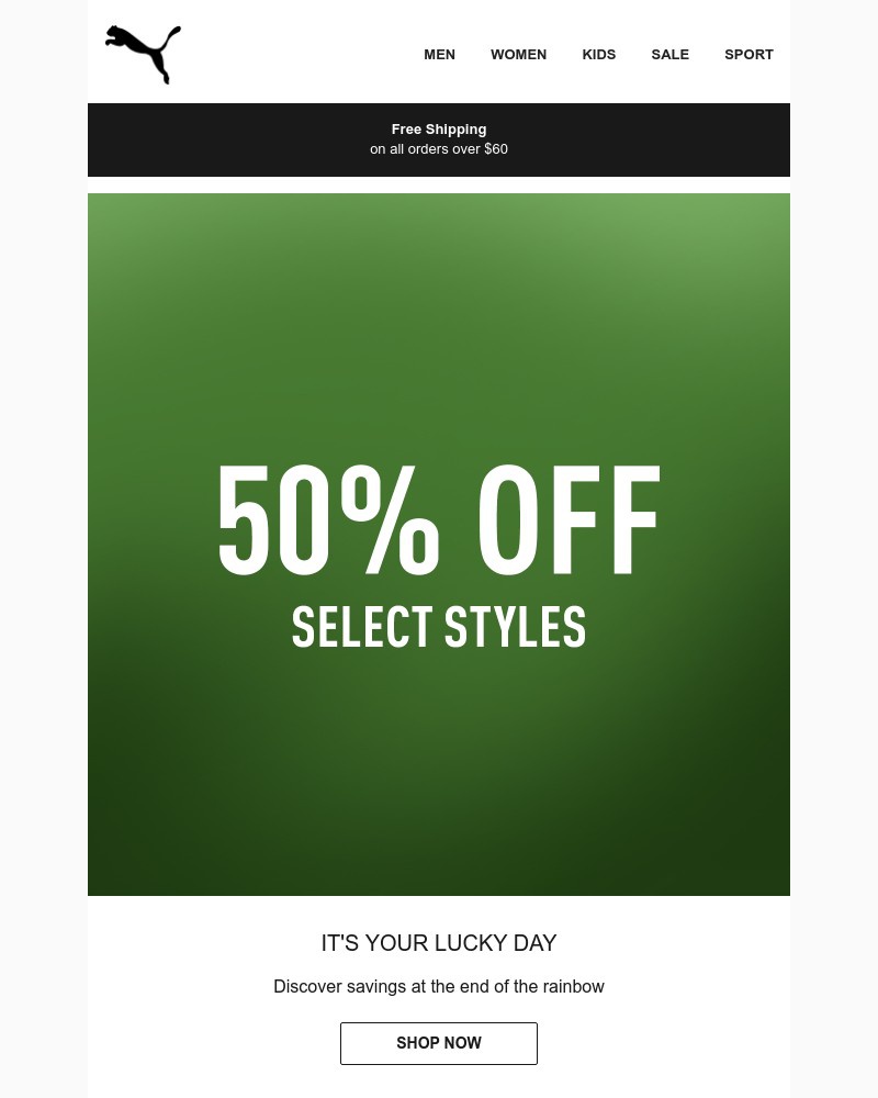 Screenshot of email sent to a Puma Newsletter subscriber