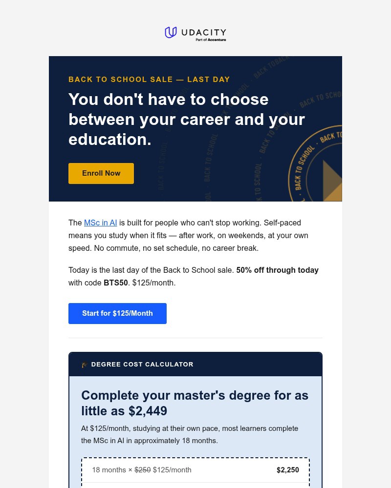 Screenshot of email sent to a Udacity Registered user