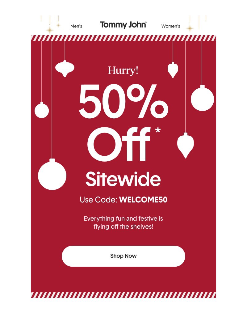 Screenshot of email sent to a Tommy John Newsletter subscriber