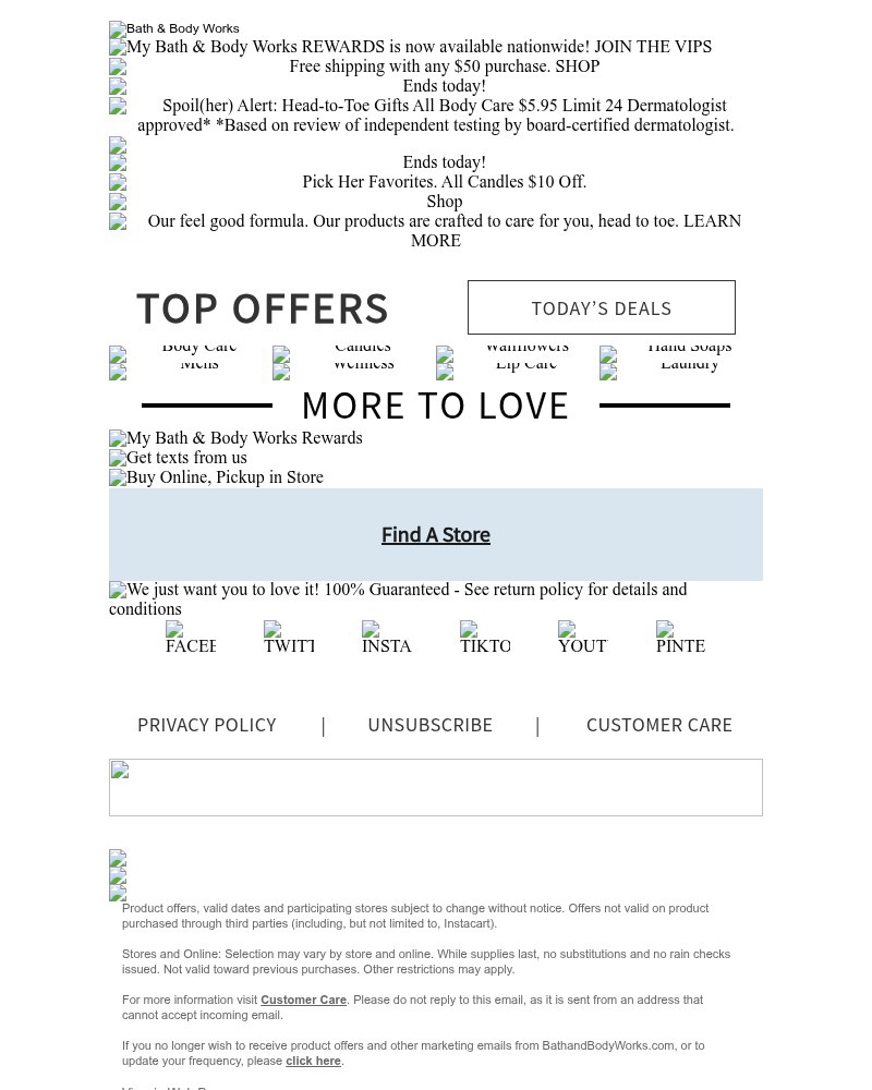 Screenshot of email sent to a Bath & Body Works Newsletter subscriber