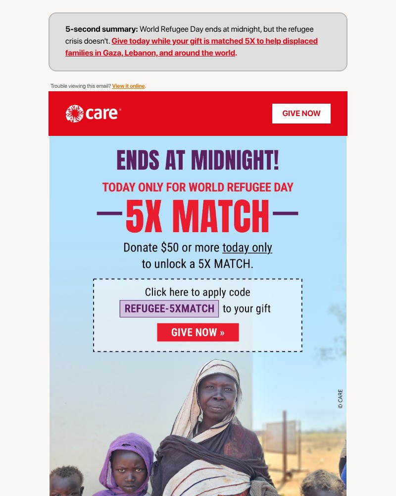 Screenshot of email sent to a Care Newsletter subscriber