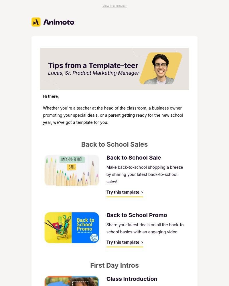 Screenshot of email sent to a Animoto Registered user