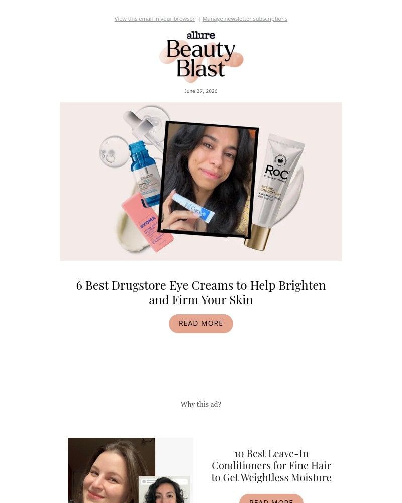 Screenshot of email sent to a allure Newsletter subscriber