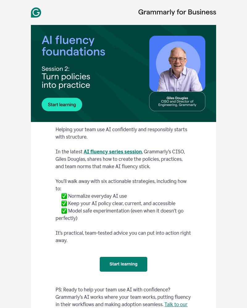 Screenshot of email sent to a Grammarly Registered user
