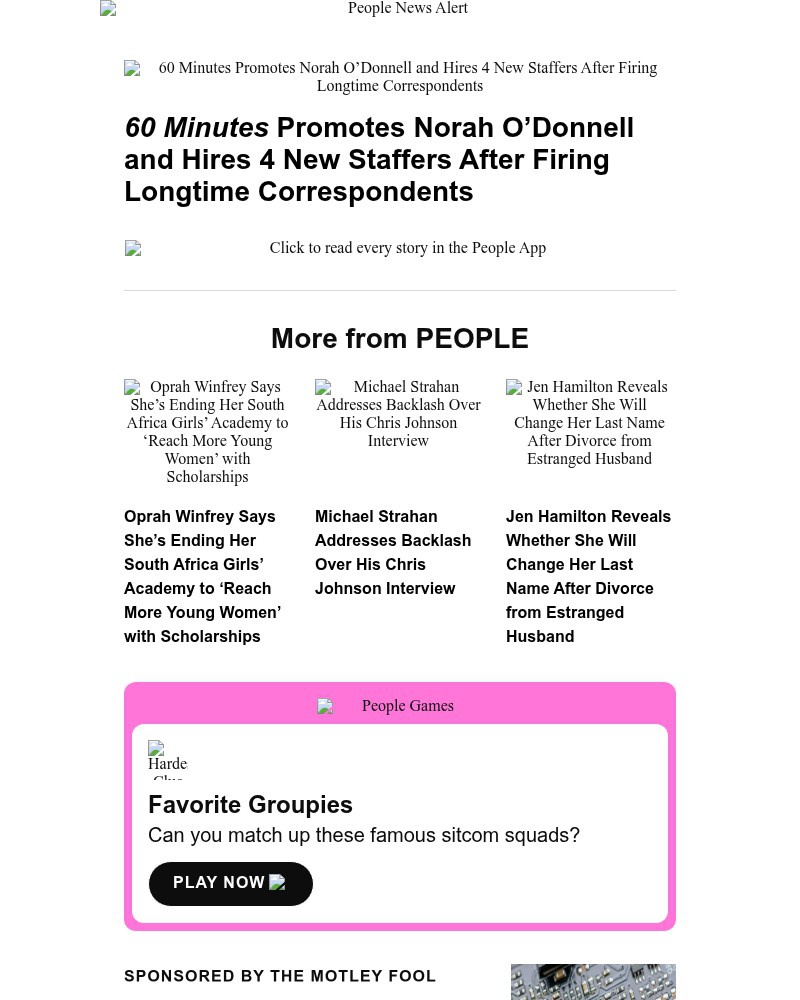 Screenshot of email sent to a People Newsletter subscriber