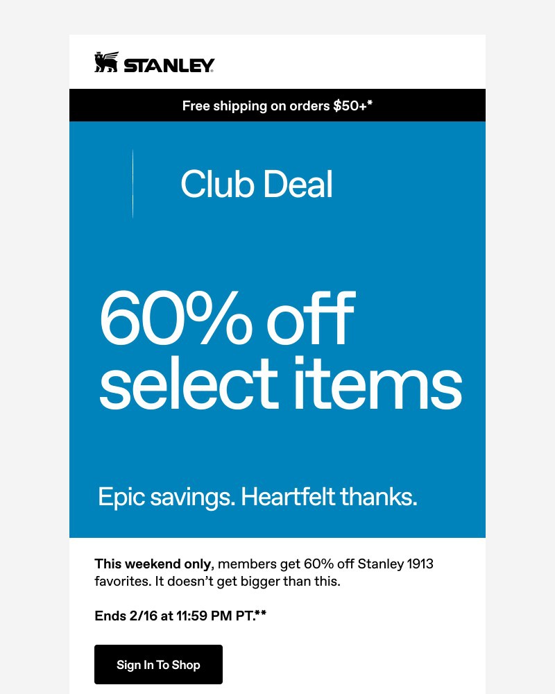 Screenshot of email sent to a Stanley Newsletter subscriber