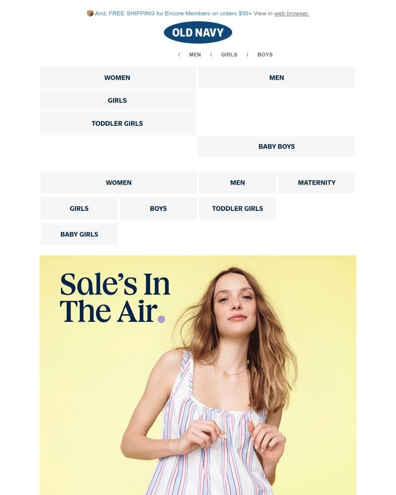 Screenshot of email sent to a Old Navy Newsletter subscriber