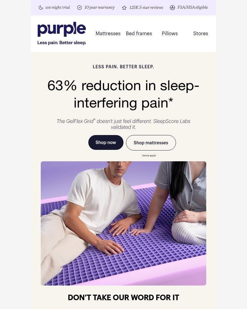 Screenshot of email sent to a Purple Cart abandoner